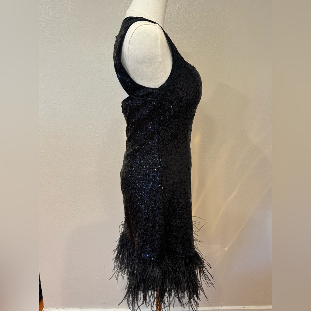 Guess Black Sequin and Feathers Mini Dress - Picture 3 of 8